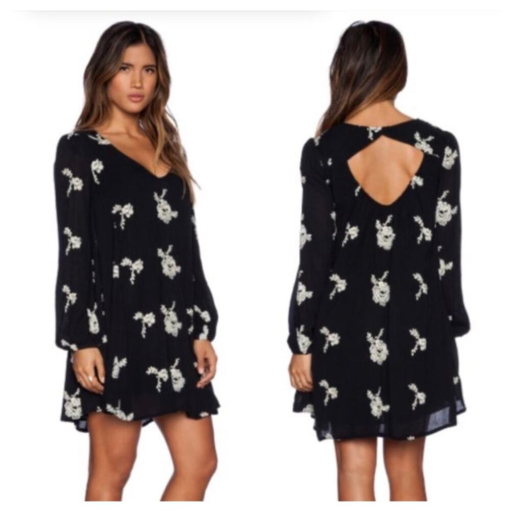 Free People Emma mini Dress boho long sleeves open back detail Size S Pre-Loved